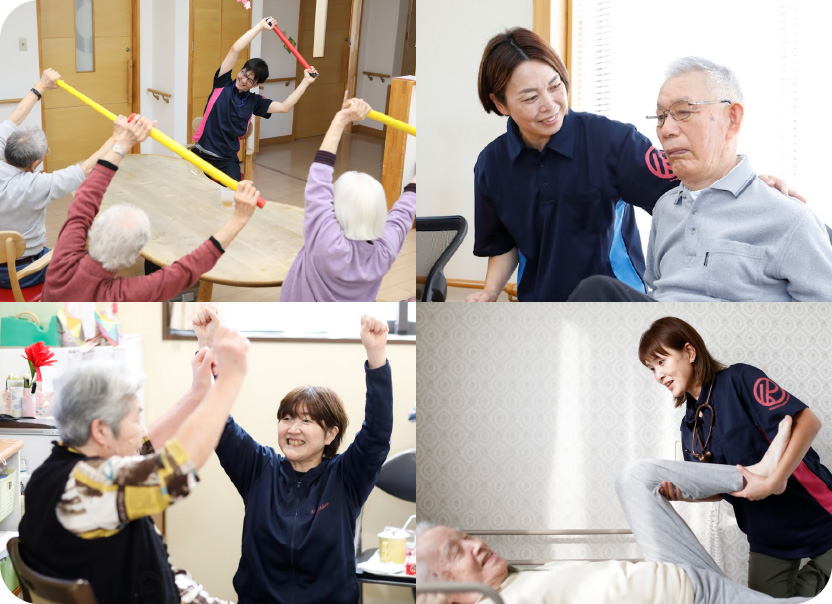 リハビリケアの様子4枚の写真